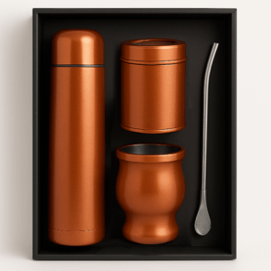 Set de mate cobrizado con bolso y lata