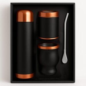 Set de mate negro/cobre con bolso y lata